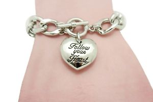 【送料無料】ブレスレット　アクセサリ―　チェーンリンクブレスレットファッションwomen silver metal chain links bracelet fashion follow your heart blessing heart