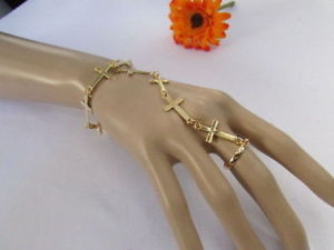 【貨物輸送無料】腕輪 付属物― メタルシンクラシックファッションクロスブレスレットスレーブリングwomen gold metal thin classic fashion hand chain charm cross bracelet slave ring
