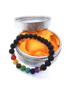 【送料無料】ブレスレット アクセサリ— チャクラヒーリングシルバーボックスストーン7 chakra healing natural lava stone with silver gift box|hokushin