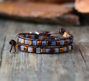 【送料無料】ブレスレット　アクセサリ―　ブレスレッツミックス2ブドウleather women bracelets high end mix natural stones 2 strands vintage