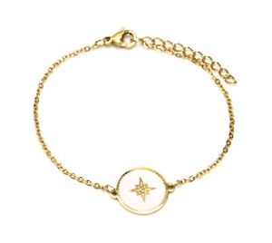 【送料無料】ブレスレット　アクセサリ―　ピンクエナメルモチーフebc3236fチェーンbc3236ffine chain bracelet golden steel with pale pink circle enamel motif e