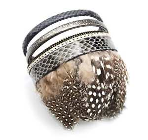 【送料無料】ブレスレット　アクセサリ―　bc912fbカフスpaobc912fbcuff bracelet multirow leather scales nails and feathers pao