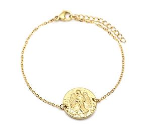 【送料無料】ブレスレット　アクセサリ―　チェーンブレスレットゴールデンバージンメダルサインbc3336ffine chain bracelet golden steel with virgin charm medal sign zo 12,056円