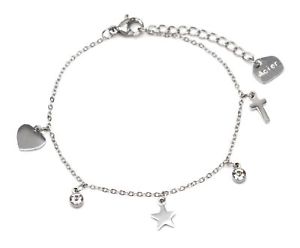 【送料無料】ブレスレット　アクセサリ―　クロスシルバースチールチェーンブレスレット……bc3036ffine chain bracelet with charms heart cross silver steel star e
