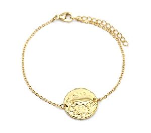 【送料無料】ブレスレット　アクセサリ―　ブルメダルサインチェーンブレスレットゴールデンスチールbc3328ffine chain bracelet golden steel with bull charm medal sign z