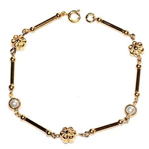 【送料無料】ブレスレット　アクセサリ―　ゴールドカラーブレスレットgold coloured bracelet end pearl pearlized and small flowers bijou