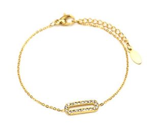 【送料無料】ブレスレット　アクセサリ―　bc3314dチェーンラインストーンbc3314dfine chain bracelet with gold steel charm rounded rectangle rhinestones