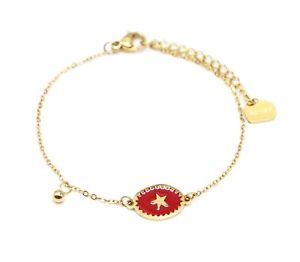 【送料無料】ブレスレット　アクセサリ―　エナメルモチーフbc3287fチェーンbc3287ffine chain bracelet golden steel with red oval enamel motif etoile
