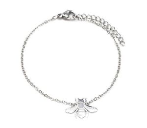 【送料無料】ブレスレット　アクセサリ―　シルバースチールリリーフチェーンブレスレットbc3179ffine chain bracelet with bee charm silver steel relief