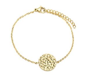 【送料無料】ブレスレット　アクセサリ―　ハンマーbc3229fチェーンメダルbc3229ffine chain bracelet with hammered charm medal golden steel
