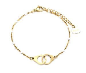 【送料無料】ブレスレット　アクセサリ―　ミニチェーンブレスレットビーズエナメルゴールドスチールbc3116fmini chain bracelet fine beads enamel white with gold steel handcuffs 12,735円