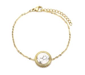 【送料無料】ブレスレット　アクセサリ―　bc3254fチェーンbc3254ffine chain bracelet with white marble stone charm contour golden steel