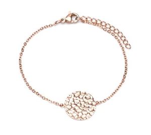 【送料無料】ブレスレット アクセサリ― メダルチェーンブレスレットゴールドスチールローズbc3230ffine chain bracelet with charm medal hammered rose gold steel