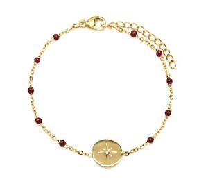 【送料無料】ブレスレット　アクセサリ―　bc3242fファインスチールチェーンミニbordeauxbc3242ffine steel chain bracelet gold and mini beads enamel bordeaux with