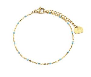 【送料無料】ブレスレット　アクセサリ―　bc3133fファインスチールチェーンミニbc3133ffine steel chain bracelet gold and pearls enamel mini sky blue