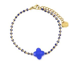 【送料無料】ブレスレット　アクセサリ―　bc3113fファインスチールチェーンクローバフリントbc3113ffine steel chain bracelet golden beads enamel blue clover flint