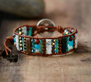 【送料無料】ブレスレット アクセサリ― ブレスレットクリスタルシードビーズレザーカフブレスレットwomen boho bracelets natural stones crystal seed beads leather cuff bracelet