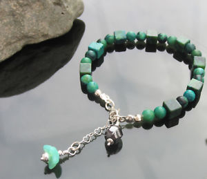【送料無料】ブレスレット　アクセサリ―　スクエアラウンドハンドメイドブレスレットシルバービーズchrysocolla beads square and round handmade bracelet 925 silver set