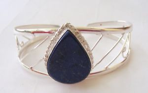 【送料無料】ブレスレット　アクセサリ―　ハンドメイドカフブレスレットラピスラズリhandmade 925 sterling silver gemstone cuff bracelet lapis lazuli adjustable 02