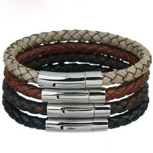 【送料無料】ブレスレット　アクセサリ―　メンズレザーブレスレットステンレスクラスプバレンタインデーmens leather bracelet stainless steel magnetic clasp, valentines day gift cs3