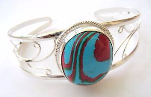 【送料無料】ブレスレット　アクセサリ―　ハンドメイドスターリングシルバーターコイズカフブレスレットhandmade 925 sterling silver gemstone cuff bracelet in turquoise ab 42