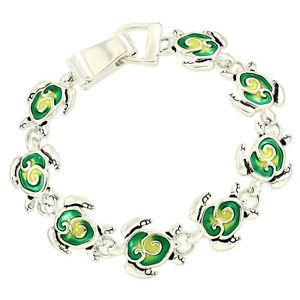 【送料無料】ブレスレット　アクセサリ―　アオウミガメファッショナブルブレスレットエナメルクラスプgreen sea turtle fashionable bracelet enamel magnetic clasp silver plated