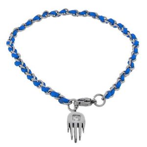 【送料無料】ブレスレット　アクセサリ―　ステンレススチールストラップシルバーブレスレットstainless steel blue strap white crystal silver tone evil eye hamsa bracelet