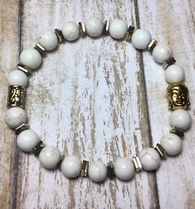 【送料無料】ブレスレット　アクセサリ―　ブレスレットヘマタイトゴールドアンティークスペーサhealing gemstone howlite bracelet whematite gold buddah amp; antique spacer