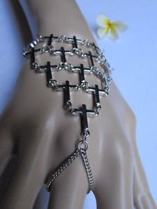 【送料無料】ブレスレット　アクセサリ―　シルバーmultiミニクロスチェーンwomen bracelet ring silver multi mini cross wide hand chain slave connect charms
