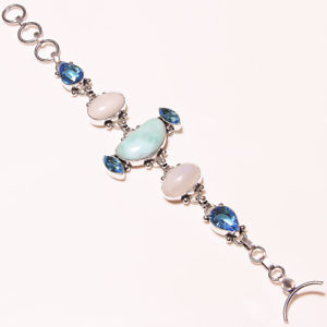 【送料無料】ブレスレット アクセサリ― ニューlistingnaturallarimar listingnatural blue larimar rainbow moonstone blue topaz quartz silver plated bracelets