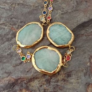 【送料無料】ブレスレット　アクセサリ―　8イェローゴールドアマゾナイトホワイトパールチェーンブレスレット8 yellow gold plated amazonite white pearl crystal chain bracelet