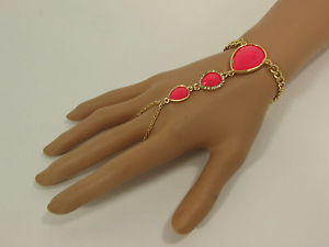 【送料無料】ブレスレット　アクセサリ―　チェーンブレスレットwomen gold metal hand chain fashion bracelet coral pink drops beads slave ring