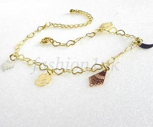 【送料無料】ブレスレット　アクセサリ―　イエローゴールドメッキブレスレット14k yellow gold plated heart charm 185 23cm adjustable bracelet anklet
