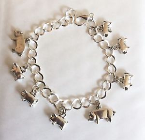 【送料無料】ブレスレット　アクセサリ―　ブタシルバーブレスレットpig sow and piglets silver tone charm bracelet 1921 cm choice of length