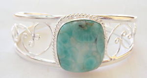 【送料無料】ブレスレット　アクセサリ―　ハンドメイドスターリングシルバーイギリスカフブレスレットhandmade 925 sterling silver gemstone cuff bracelet in larimar uk51