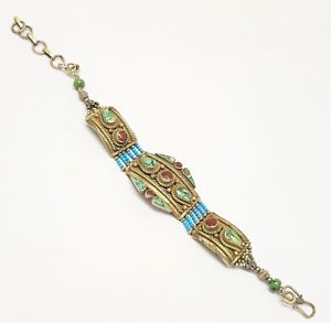 【送料無料】ブレスレット　アクセサリ―　チベットターコイズブレスレットnatural tibetan turquoise amp; coral gemstone handmade jewelry bracelet 78