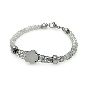 【送料無料】ブレスレット　アクセサリ―　ステンレススチールメッシュブレスレットクローバーフラワーセンターstainless steel mesh bracelet w crystals and clover flower center
