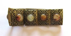 【送料無料】ブレスレット　アクセサリ―　ファッションブレスレットラウンドビーズダークゴールドリンクstretchy fashion bracelet rectangular links with round beads dark gold swirls