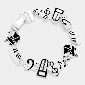 【送料無料】ブレスレット　アクセサリ―　エナメルノートピアノクラスプブレスレットenamel music note and piano magnetic clasp bracelet