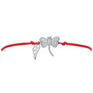 【送料無料】ブレスレット　アクセサリ―　オパールビーズスターリングシルバーブレスレットwhite opal butterfly 925 sterling silver adjustable red bracelet