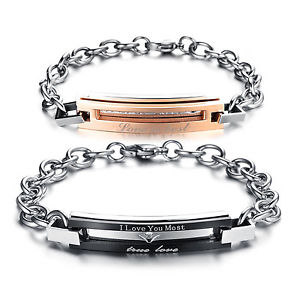 【送料無料】ブレスレット　アクセサリ―　ステンレスジルコントーンカップルチェーンブレスレット stainless steel zircon couple promise chain bracelet for men women two tone