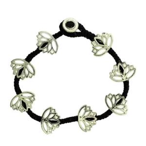 【送料無料】ブレスレット　アクセサリ―　デザインビーズブレスレットワックスリネンlotus flower design beaded silver alloy bracelet wrist jewelry waxed linen