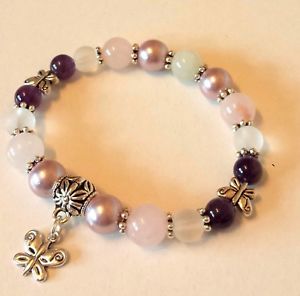 【送料無料】ブレスレット　アクセサリ―　ローズコーツアメジストelasticatefertility love gemstone bracelet moonstone rose quartz amethyst pearl elasticate