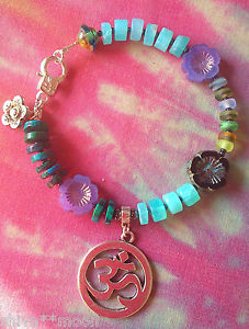 【送料無料】ブレスレット　アクセサリ―　ヒッピーチェコガラスブレスレットhippy boho gemstone czech glass flower heishi om charm bracelet shivamoon f4e 11,886円