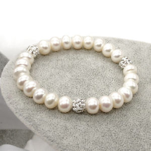 【送料無料】ブレスレット　アクセサリ―　ボールブレスレットgenuine crystal alloy ball natural white cultured freshwater pearl bracelet