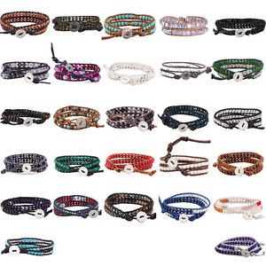 【送料無料】ブレスレット　アクセサリ―　ハンドメイドクリスタルストーンビーズブレスレットラップhandmade crystal stone beads 2 wrap bracelet genuine leather for women men gift