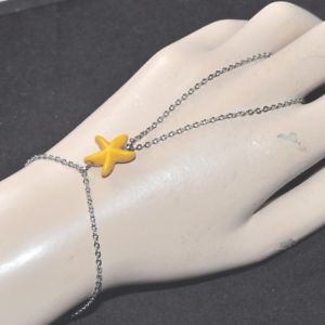 【送料無料】ブレスレット　アクセサリ―　チェーンノートスレートヒトデhand chain bracelet ring steel silver note slate starfish yellow jewel