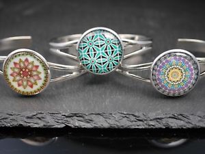 【送料無料】ブレスレット　アクセサリ―　サイズカボションadjustable size braceletsilvercabochon mandala