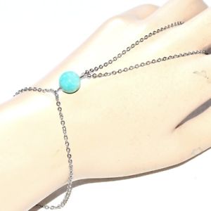 【送料無料】ブレスレット　アクセサリ―　チェーンステンレスアマゾナイトhand chain bracelet stainless steel ring bluish green amazonite gem