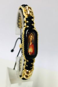 【送料無料】ブレスレット　アクセサリ―　コラソンデイエスドーブルドラド listingpulsera del sagrado corazon de jesus doble tejida negrodorado hecha a mano